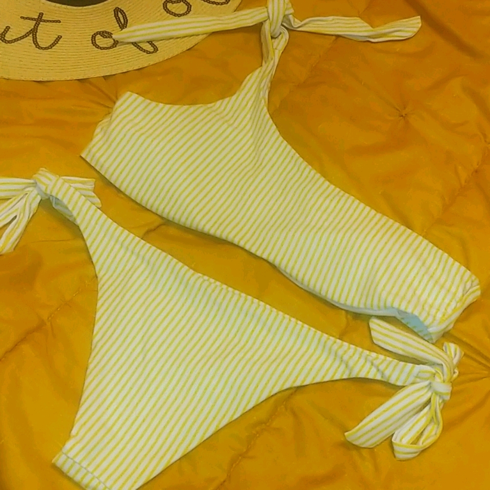 Sexy striped yellow bikini